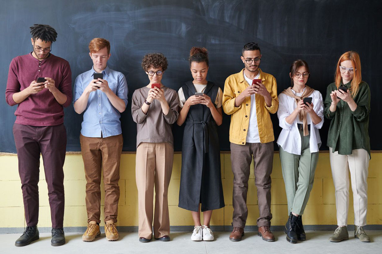People checking phones